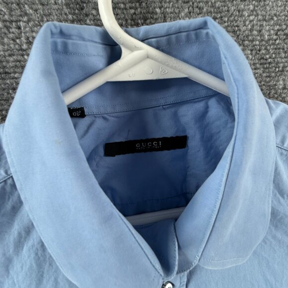 Gucci Italy Made Button Up Shirt Blue 40 (15.75) Long Sleeve Cotton Cursive Logo - Picture 4 of 16